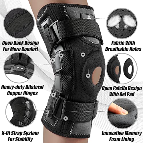 NEENCA Professional Knee Brace for Knee Pain, Adjustable Hinged Knee Support with Removable Side Stabilizers, Support and ...