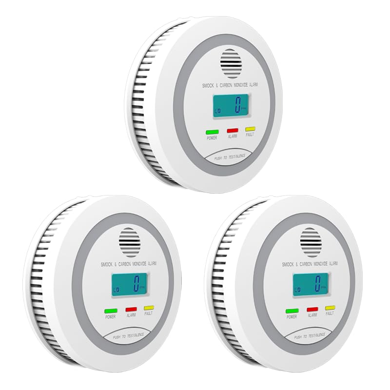 3 Packs Smoke and Carbon Monoxide Detector, 2-in-1 Combo Alarm, Battery Operated Smoke Detector & CO Alarm with LCD Display, Dual Sensor Smoke Alarm &CO Sensor, Easy to Install,85db Sound