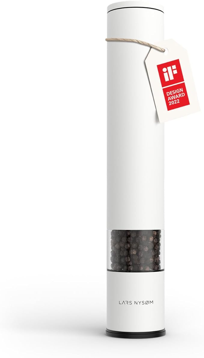 LARS NYSØM Salt Pepper Mill Manual with adjustable ceramic grinder from coarse to fine I Design Spice Mill (Pure White)
