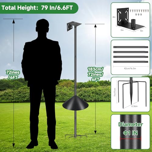 Proerr Smart Bird Feeder Pole Stand 79In,Adjustable Height Metal Bird House Pole for Outdoor Garden with Multiple Mounting...