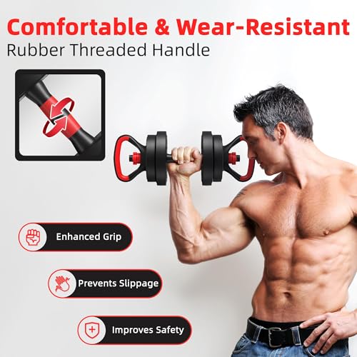 Fitvids Multi-Functional Changeable Dumbbell and Barbell Kettlebell Set with Adjustable Weights, 40LBS, 4 in 1