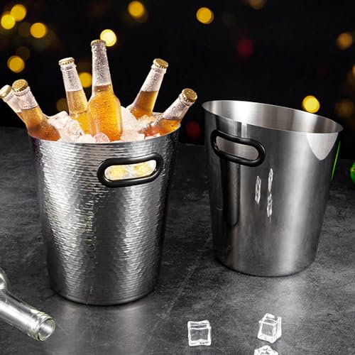 Stainless Steel Champagne Bucket with Ice Tongs - Stainless-Steel Beverage Tub - Diagonal Ice Bucket with Handle for Cockt...