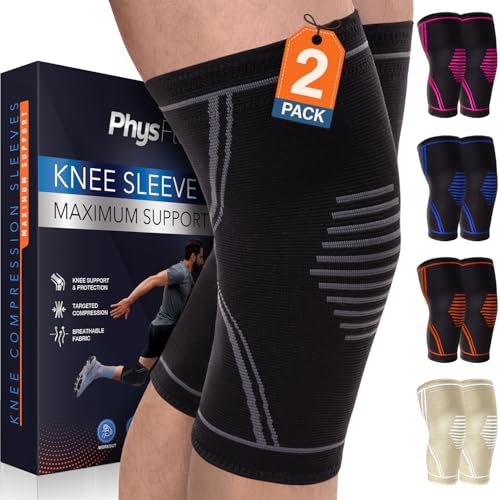 Knee Brace for Pain Relief - 2 Pack Knee Sleeves for Men and Women - Support for Weightlifting, Gym, Workout, Volleyball -...