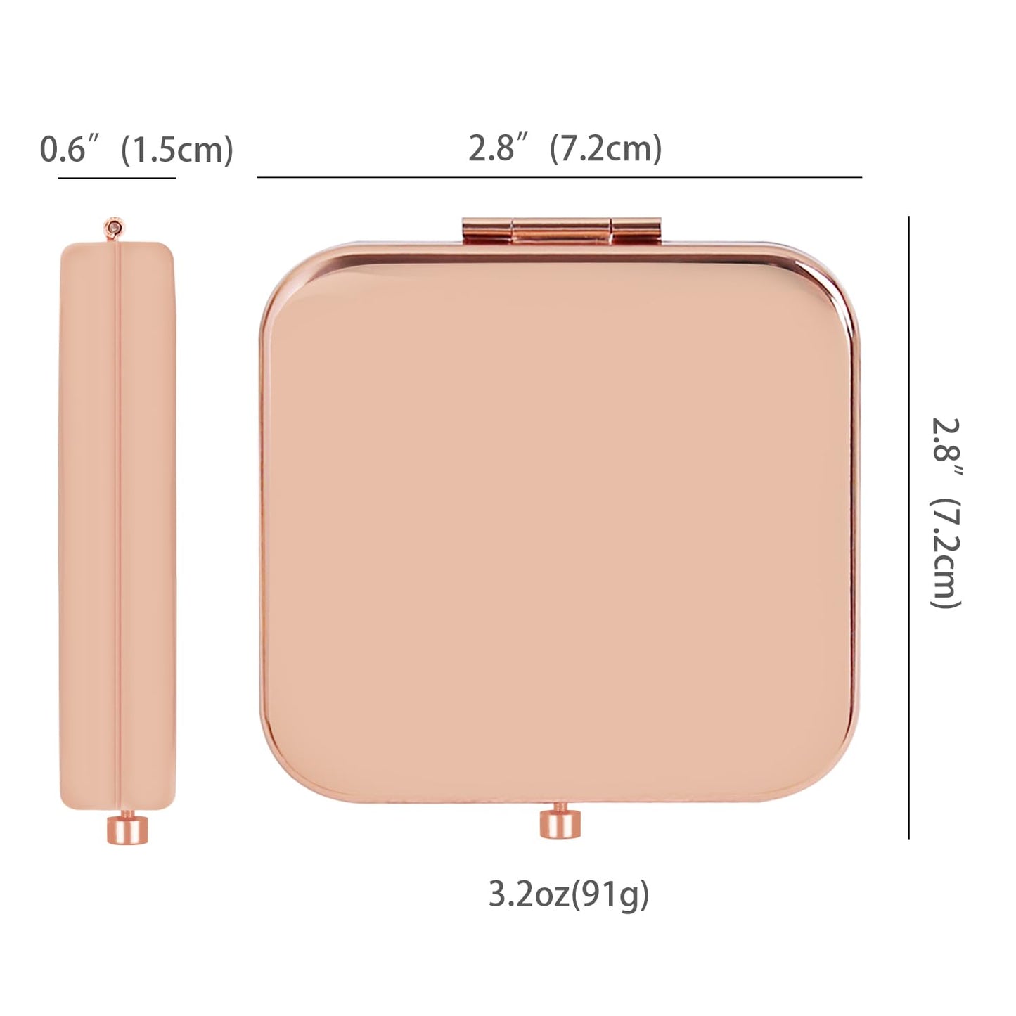 PDOZV Small Compact Mirror, Rosegold Square 2.8     2.8    Metal Frame Smooth Style Double Sided Mini Magnifying 1X/2X Mirror fo