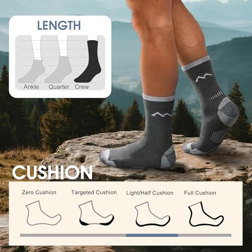 innotree 3 Pack Men's Merino Wool Hiking Socks, Micro Crew Cushioned Hiking Walking Thermal Moisture Wicking Trekking Socks