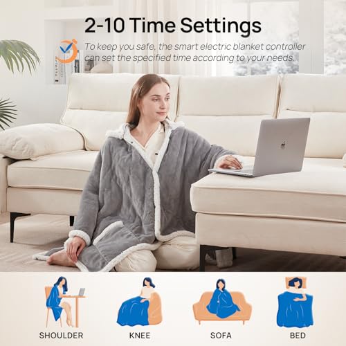 Westinghouse Wearable Heated Throw Blanket, Electric Heated Wrap Poncho Shawl with Pockets, 6 Heating Levels & 2 to 10 Hou...