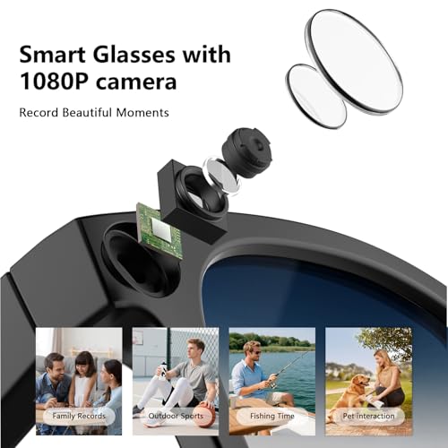AI Smart Glasses with ChatGPT, 8MP Camera Glasses with Camera and Audio, AI Translation Sunglasses with 164 Languages, Blu...