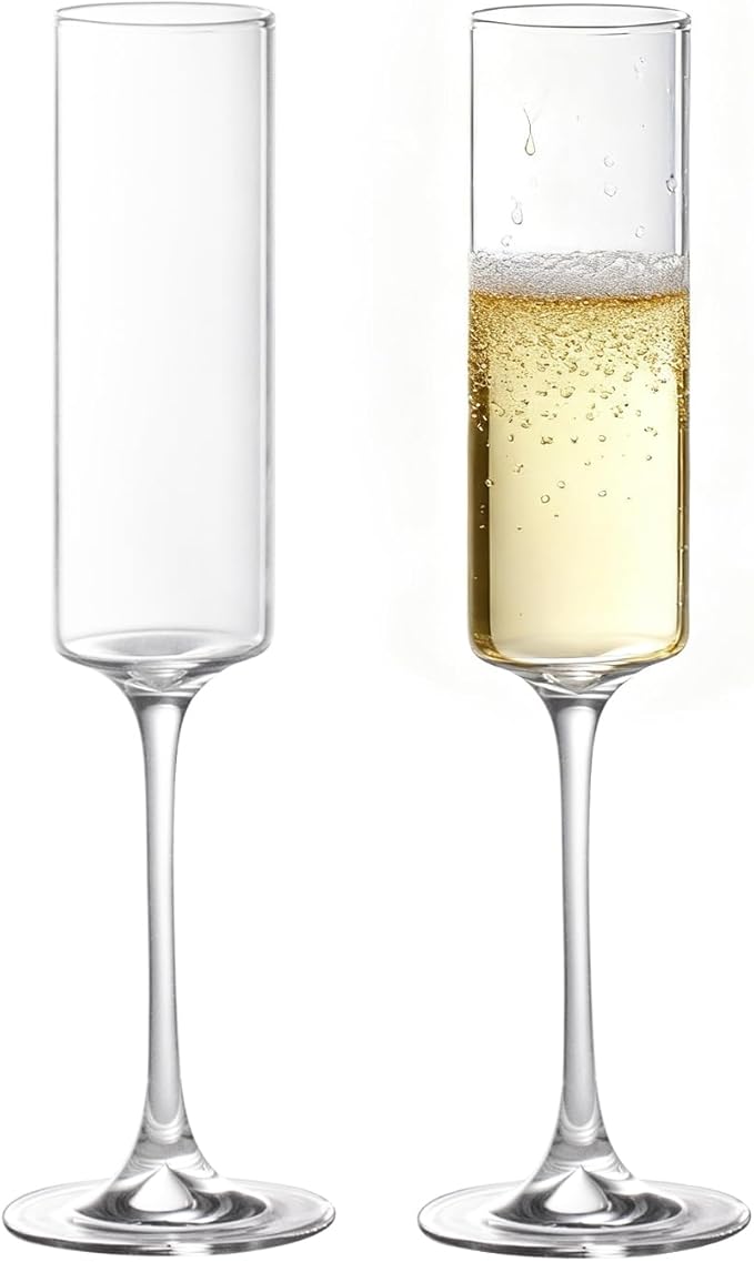 KAMMAK Champagne Flutes 5.7oz Champagne Glasses Set of 2, Elegant Wine Glass with Long Stem, Clear Champagne Glasses Gift ...