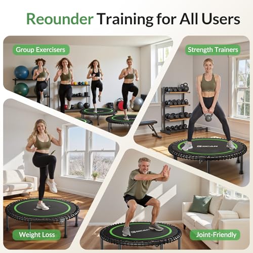 BCAN 450LBS/550LBS Foldable Mini Trampoline, 40"/48" Adult Fitness Trampoline with Durable Bungees, Stable & Quiet Exercis...
