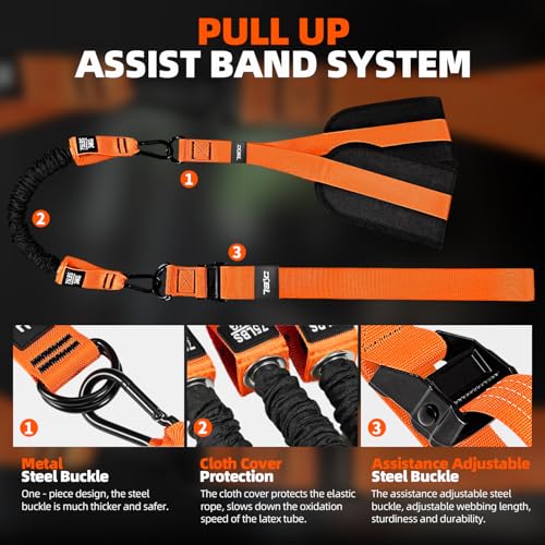 TB3C Pull Up Assistance Bands - Adjustable Heavy Duty Resistance Band for Pull Up Bar with 4 Assist Bands, Dual Footrests,...