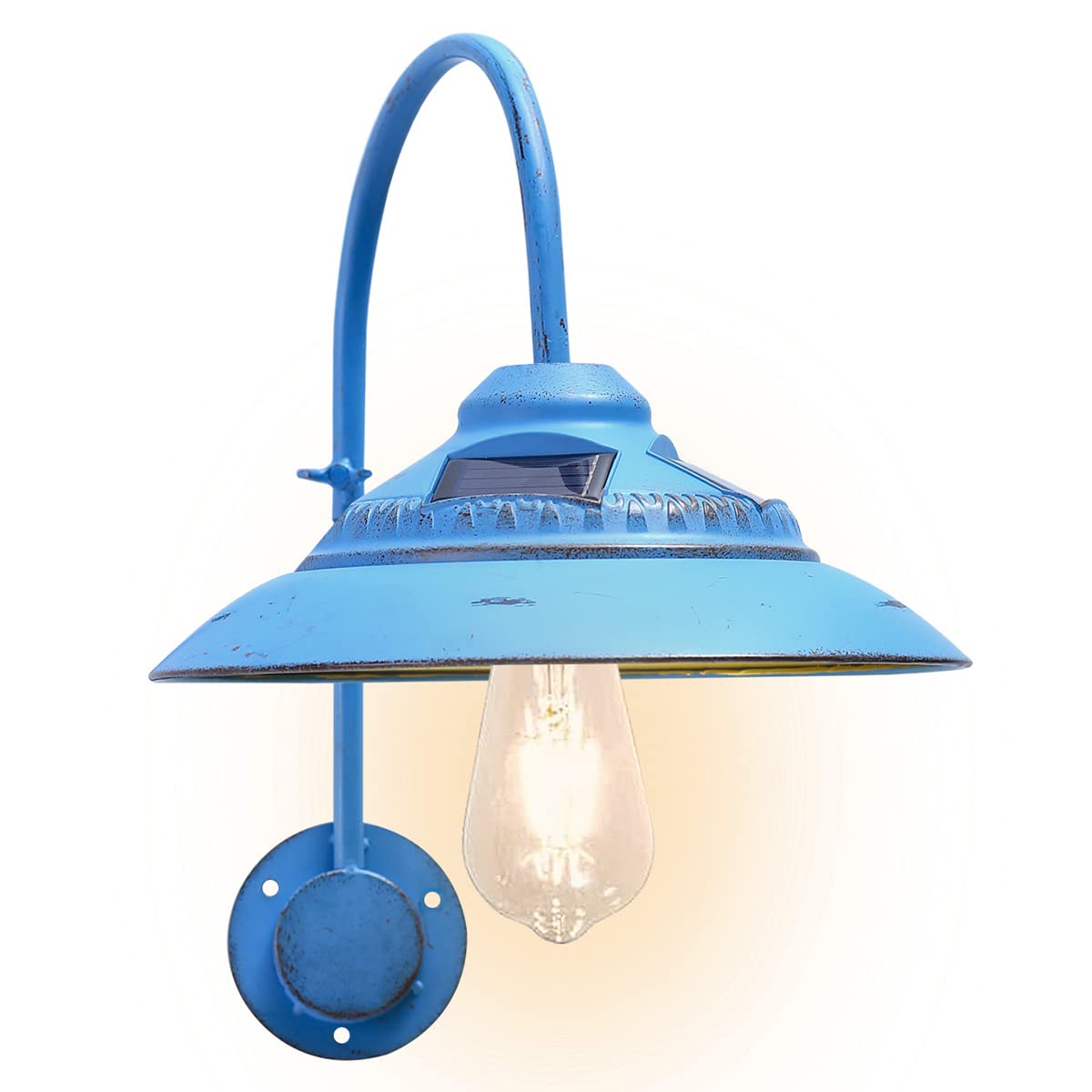 Goodeco Solar Barn Light Outdoor - Motion Sensor Rustic Vintage Gooseneck Wall Light Fixture with Clear Glass LED Edison Bulb, G