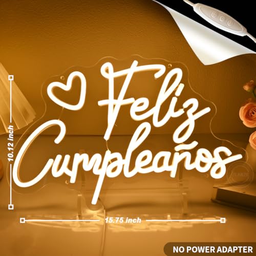 Planzo Feliz Cumpleaños Led Neon Sign Light Spinish Happy Birthday Heart Wall Sign Decor Fiesta Mexican Themed Birthday Pa...