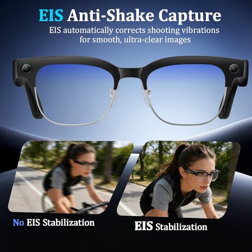 AI Smart Glasses with 4K Camera, 8MPW Anti-Shake Bluetooth Camera Glasses, 1080P Video Recording Dual Mic Noise Reduction,...