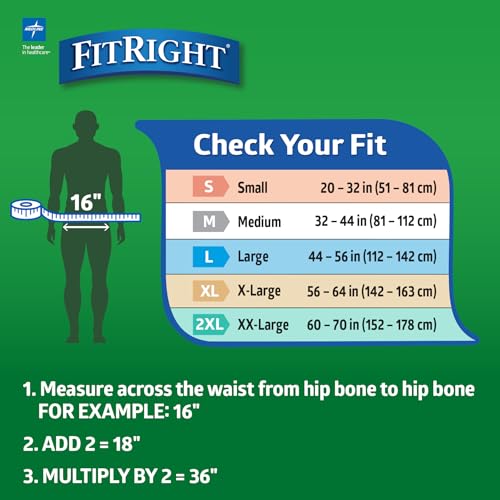 FitRight Adult Diapers, Ultra Heavy Absorbency, L (Waist Size 44in-56in), 20 Count, OptiFit Incontinence Briefs for Men an...