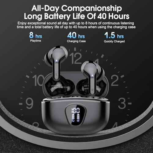 Wireless Earbuds, Bluetooth 5.4 Headphones HiFi Stereo, Bluetooth Earbuds with ENC Noise Cancelling Mic, IP7 Waterproof in...
