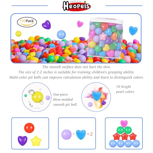 Heopeis Ball Pit Balls Pack of 100 200 500 - Star and Round Set BPA Free Phthalate Free Non-Toxic Crush Proof Play Balls S...