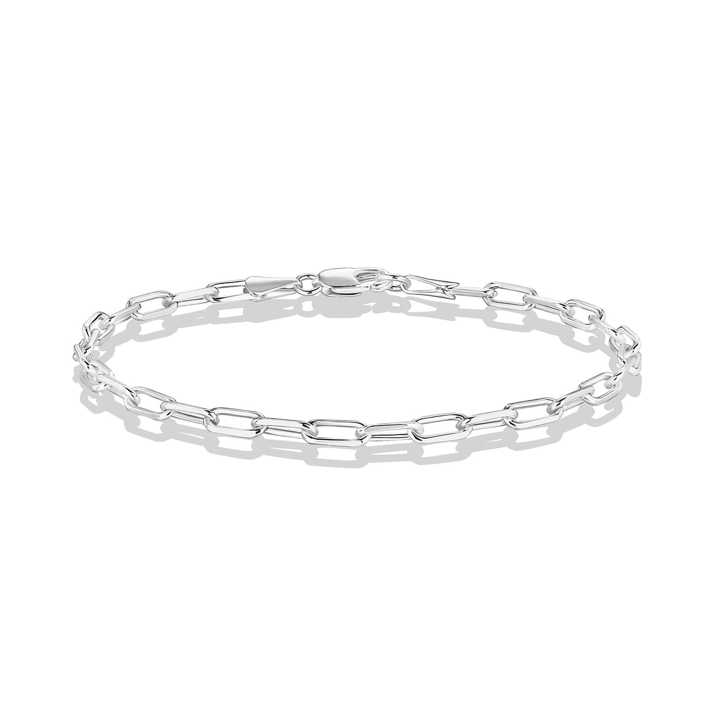 PAVOI 14K Gold Plated Paperclip/Curb/Figaro Chain Adjustable Bracelet for Women (Paperclip, White Gold Plated)