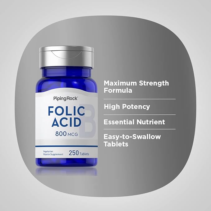 Piping Rock Folic Acid 800 mcg | 250 Tablet Capsules | Vegetarian Supplement | Non-GMO, Gluten Free