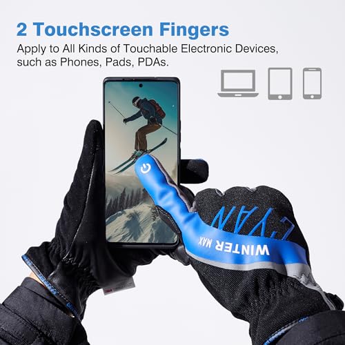 COOLJOB Waterproof Winter Sports Work Gloves for Men, Genuine Goatskin Leather with Fleece Lining, Thinsulate Warm Gloves ...