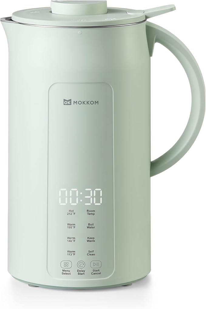 MOKKOM 9 in 1 Nut Milk Maker, 42oz Automatic Almond Milk Machine for Homemade Plant-Based Milk, Oats, Soy, Dairy Free Beverages, Soy Milk Maker with Delay Start/Keep Warm/Self-Cleaning/Boiling, Green