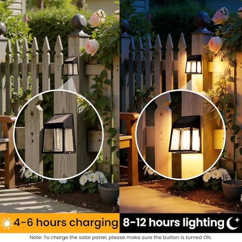 GIGALUMI Solar Fence Lights, 6 Pack Fence Outdoor Waterproof Lights Solar Powered, Warm White Yard Decorations for Garden,...