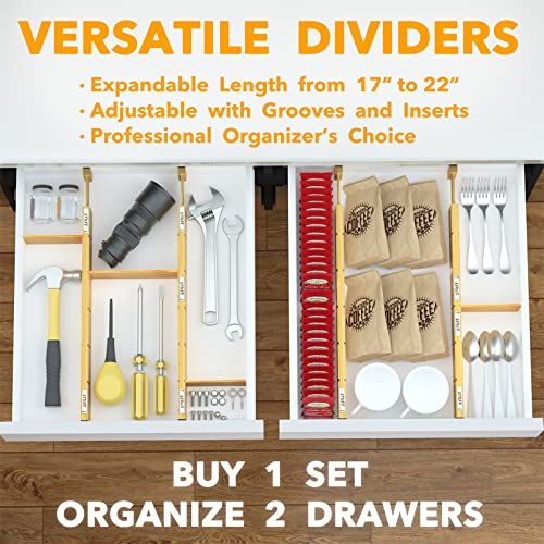 SpaceAid Bamboo Drawer Dividers with Inserts and Labels, Kitchen Adjustable Drawer Organizers, Expandable Organization for...
