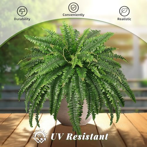 FOREST PRINCE 45" Fake Ferns, Realistic Large Artificial Bush Plants, 2 Artificial Boston Ferns with 59 Fronds for Outdoor...