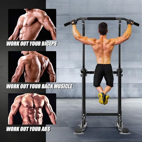 soges Power Tower Pull Up Bar Station, Free Standing Pull Up Rack Dip Station for Home Gym, Height Adjustable Home Strengt...