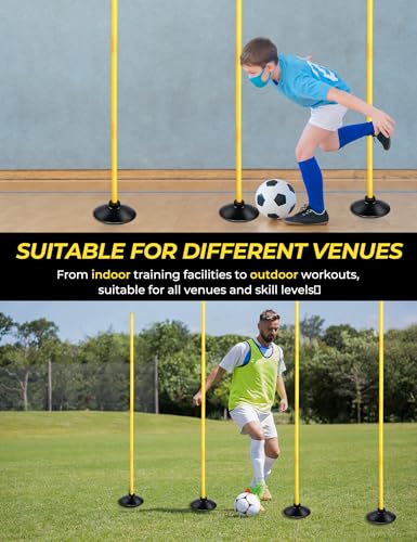 SEAOTTER Soccer Agility Poles Set, 4/6/10 Pcs 6ft Detachable Sports Trainning Speed Poles Slalom Poles with Rubber Base, A...