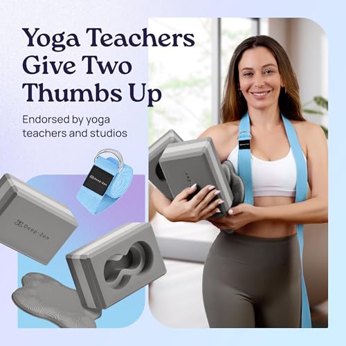 Deep-Zen® Yoga Blocks Wrist Support; Yoga Blocks 2 Pack with Knee Pads and Strap to Put Less Weight on Wrists; Durable, Ve...