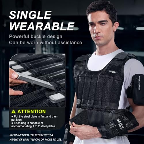 BeatBoost Weighted Vest Men 20lb/30lb/40lb/50lb/60lb Adjustable Weight Vest with Steel Plates Weights for Walking Strength...