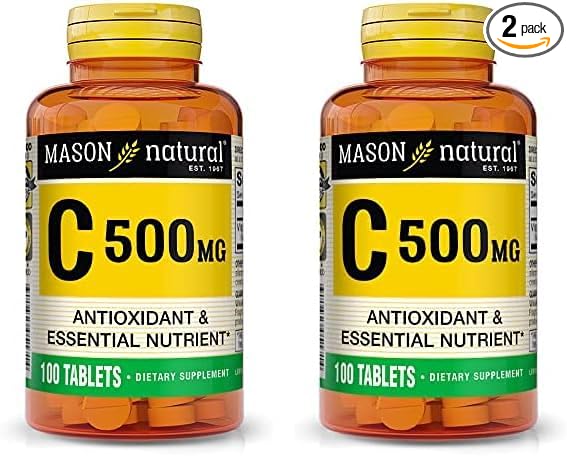 MASON NATURAL Vitamin C 500 mg - Supports Healthy Immune System, Antioxidant and Essential Nutrient, 100 Tablets (Pack of 2)