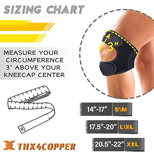 THX4COPPER Compression Dual Adjustable Patella Knee Brace for Pain Relief, Knee Strap Support for Running, Jumper, Gym Exe...