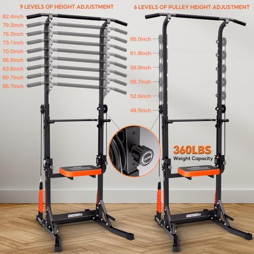 ONETWOFIT Power Tower Pull Up Bar Station Assistive Trainer, Multi-Function Adjustable Height Dip Station for Home Gym Wor...