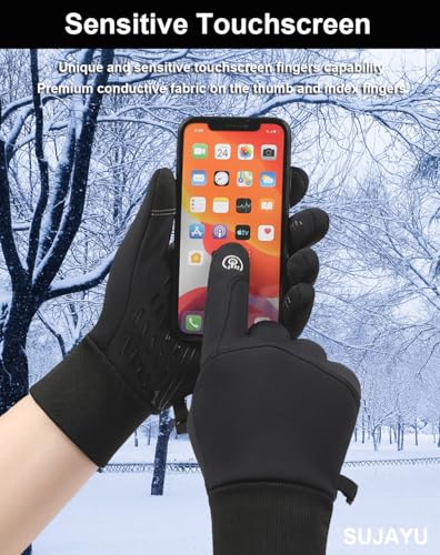 SUJAYU Winter Gloves Men Women, Cold Weather Touch Screen Gloves for Running Cycling Driving Men Women, Warm Gloves Waterp...