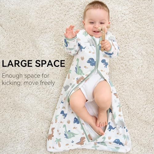 FIEMOL Baby Sleep Sack 0-6 Months, Long Sleeve Baby Wearable Blanket 0.5 Tog with Mittens, 2-Way Zipper Newborn Cotton Sle...