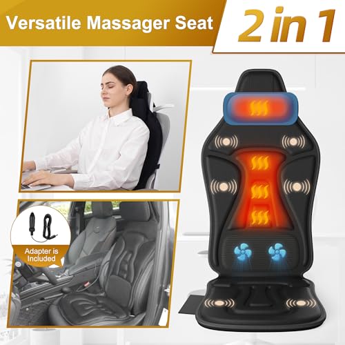 comrelax Vibration Back Massager with Heat for Chair, Massage Chair Pad with Waist Cooling & Neck Support, Seat Massager f...
