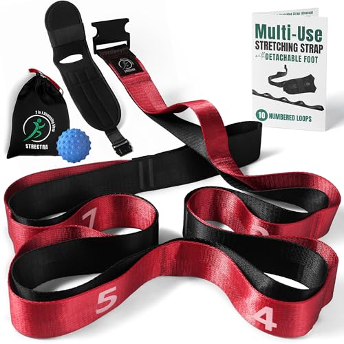 Stretch Strap with Loops Physical Therapy - Full Body Exercise Straps for Stretching with Detachable Foot - Leg & Calf Str...