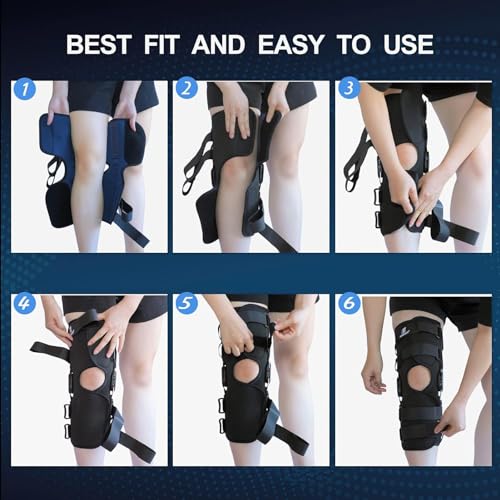 Knee Brace for Men and Women, 16inch Hinged Knee Brace with Side Stabilizers Adjustable Knee Braces for Knee Pain Front Op...