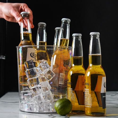 Spec101 Ice Bucket for Champagne - 6 Pack Plastic Ice Buckets for Parties - 2.83L Silver Transparent Bridal Beverage Tub C...