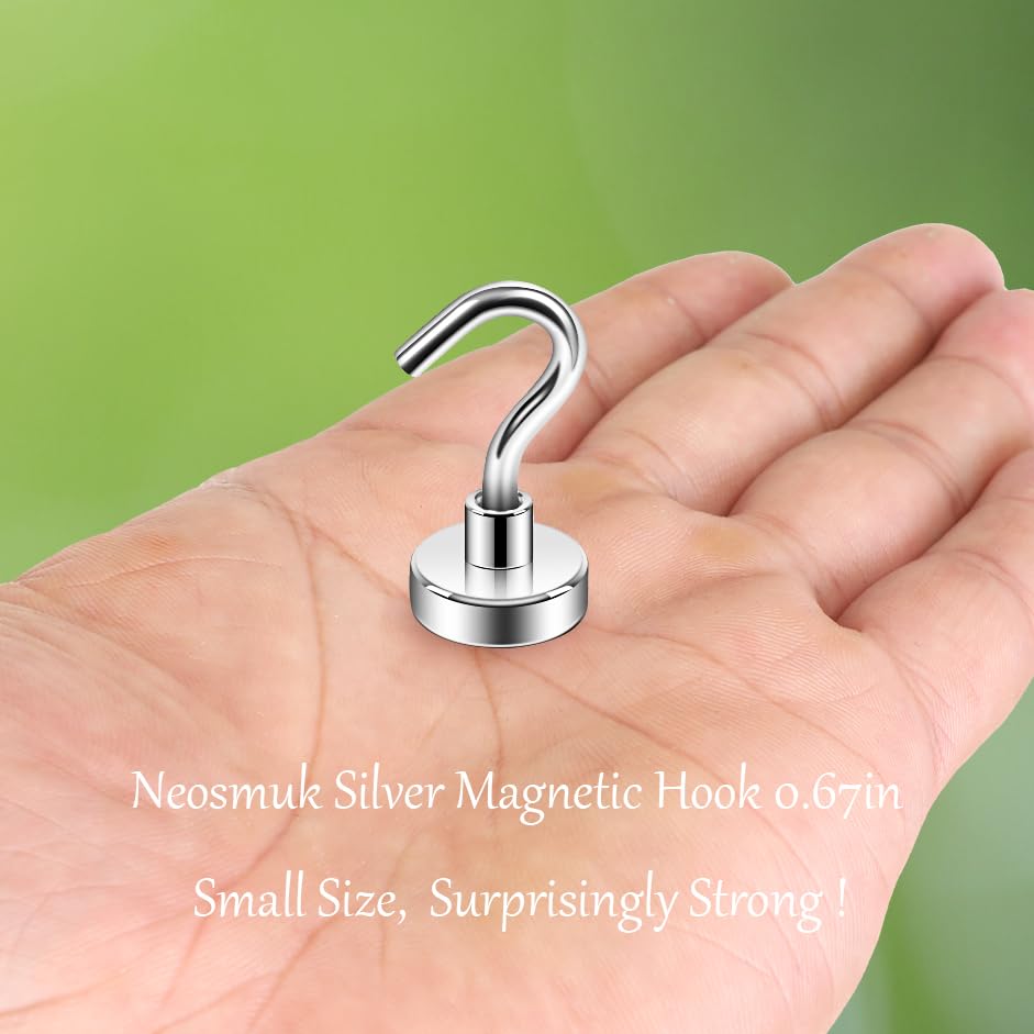 Neosmuk Magnetic Hooks, Cruise Ship Essentials, 32lb+ Heavy Duty Magnetic Hooks for Cruise Cabins, Refrigerator, Grill, Hanging, and Travel | Extra Strong Must-Haves Magnet Hook,Silver Pack of 20