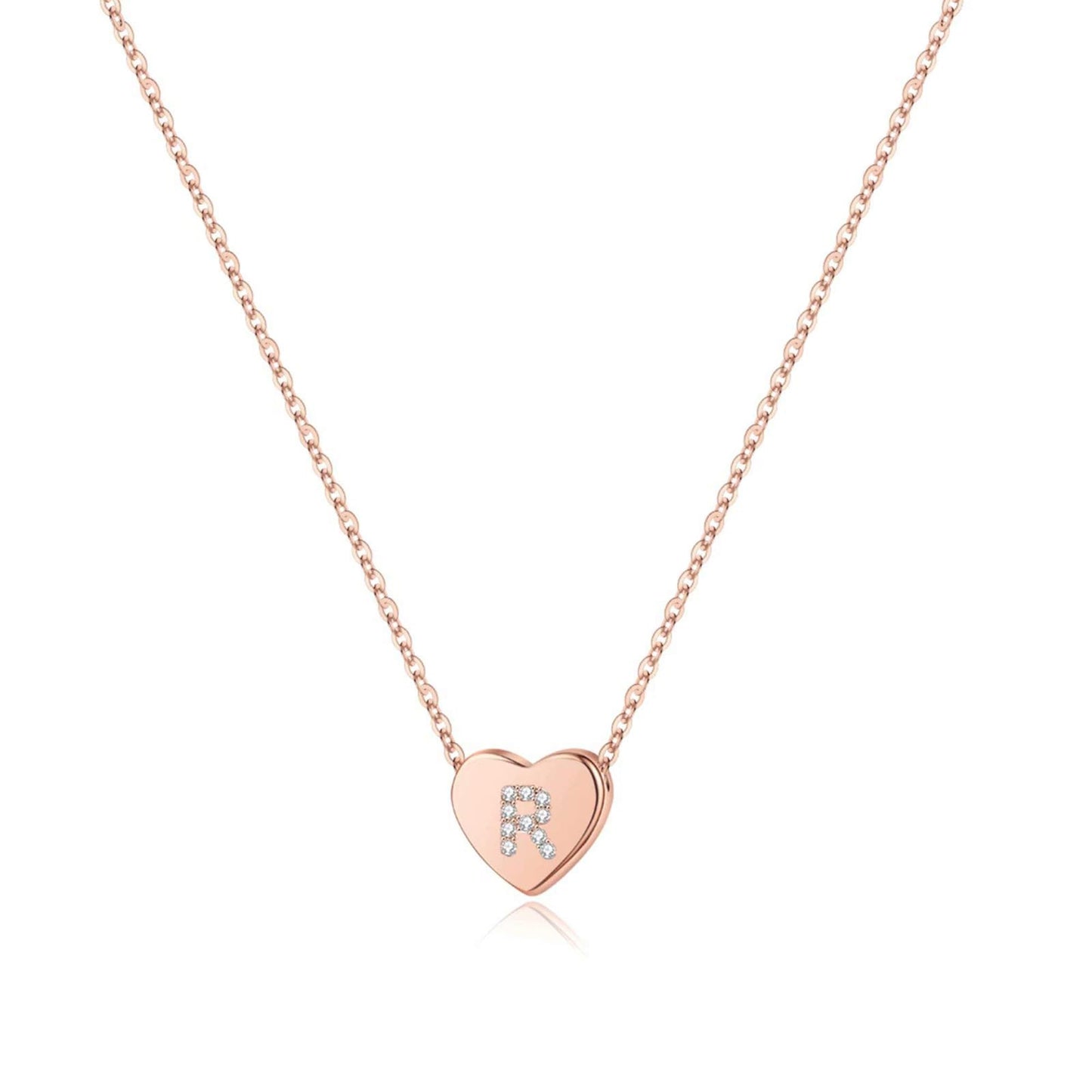 M MOOHAM Necklace for Women Gifts, Rose Gold Letter R Heart Initial Necklace