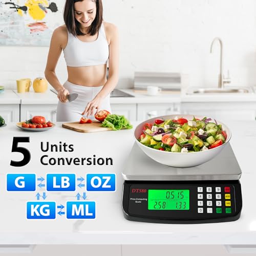 Large Digital Kitchen Scale 40kg/88lb Stainless Steel Price Computing Scale Counting Scale Deli Scale with LCD Display for...