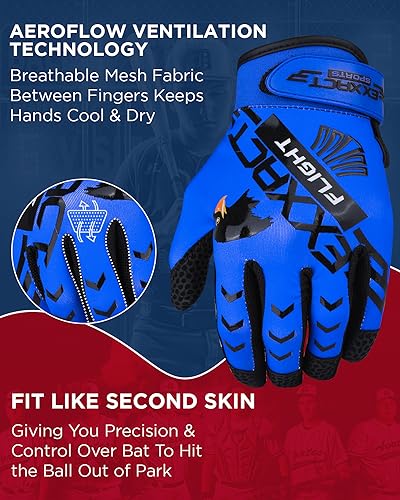 Exxact Sports Flight Baseball Batting Gloves Youth & Adult with Textured Leather Palm, Softball Batting Gloves for Women/Men