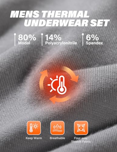 Arjen Kroos Thermal Underwear for Men Long Sleeve, Modal Thermal Base Layer & Winter Underwear Set, Thermal Wear for Men