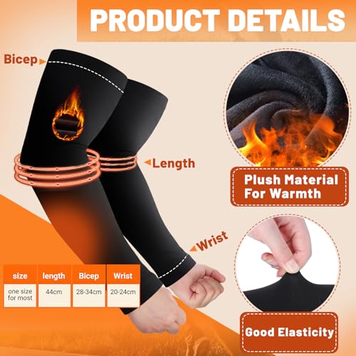 Cutecrop 2 Pairs Waterproof Thermal Arm Sleeves for Men Fleece Compression Arm Warmers for Winter Outdoor Cycling Running