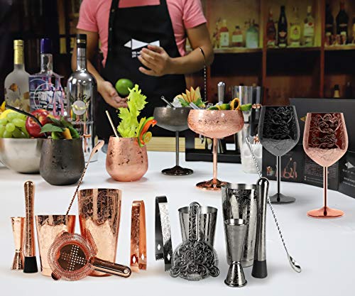 SKY FISH Bartender Kit Cocktail Shaker Set-7 Pieces Stainless Steel Black Plated Etching Bar Tools with Boston Shaker Tin...
