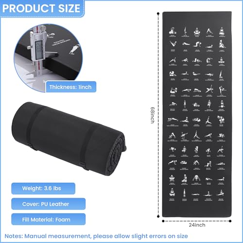 MABOZOO 1 Inch Instructional Yoga Mat with Poses, PU Leather Exercise Mat with 60 Illustrated Yoga Poses, Workout Cushion ...