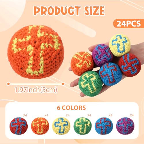 Teyva Daily 24 Pcs Christian Knitted Sack Balls Religious Cross Christian Hacky Balls Juggling Ball for Easter Sunday Scho...