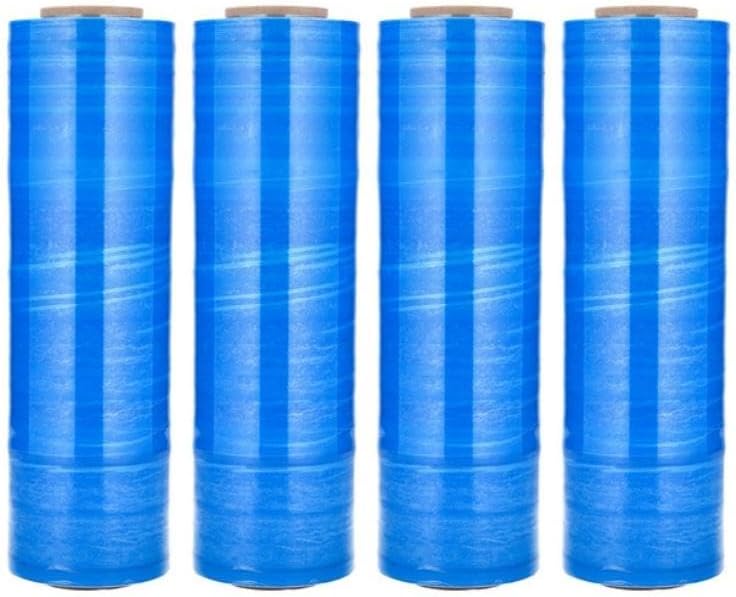 PSBM Blue Stretch Wrap, 15 Inch x 1476 Feet, 4 Pack, Tinted Pre-Stretched Shrink Wrap Film for Moving, Packaging, Pallet Wrapping